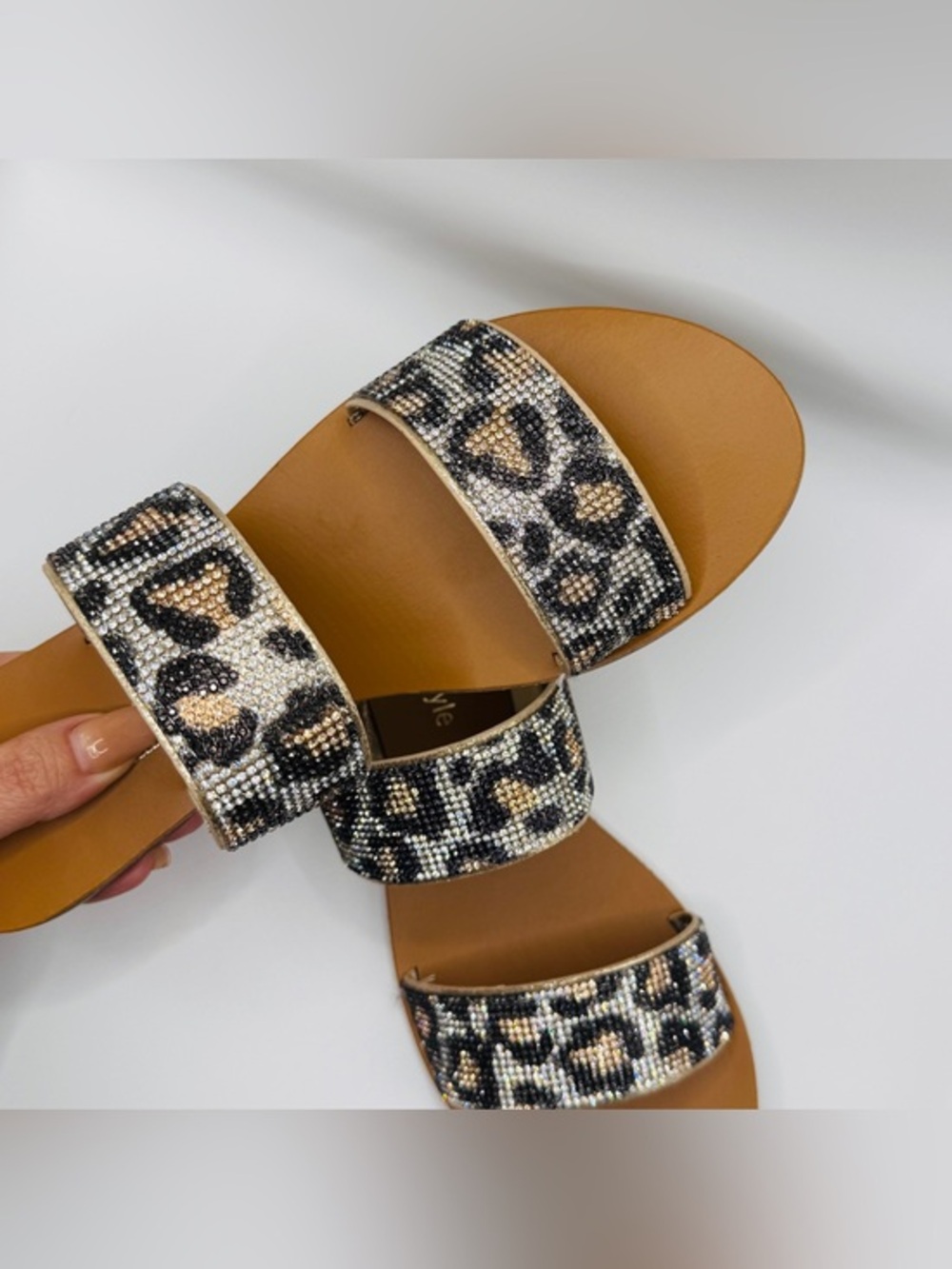 Women’s Leopard Print Shimmer Double-Strap Slide Sandals - Size 8
